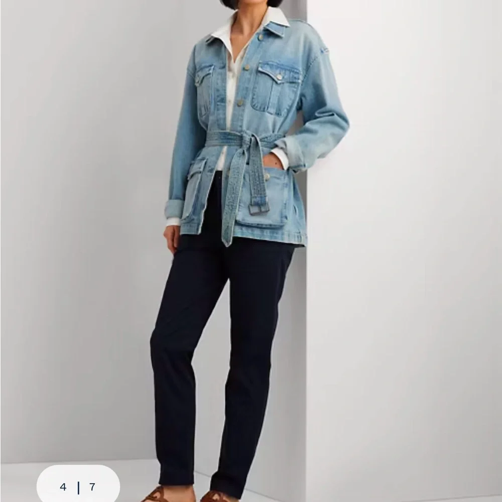 Ralph Lauren Light Blue Denim Jean Jacket with Belt, medium - Picture 9 of 12